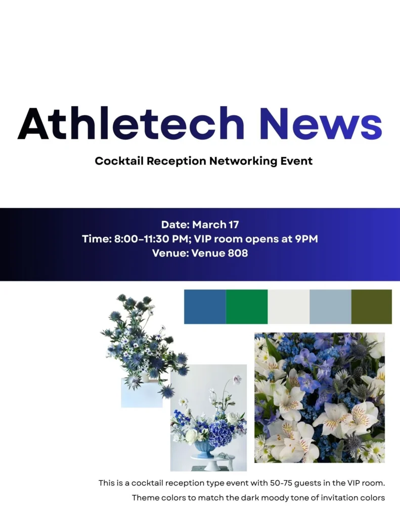 Athletech News & ABC Fitness VIP Party- Elevated Corporate Event Floral Design at Venue 808 in San Diego color palette