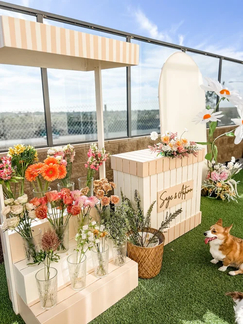 sage and autumn floral bar in san diego california luxury garden